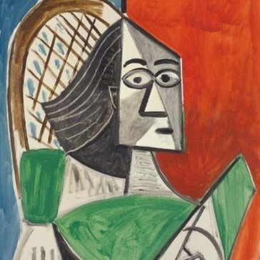 Femme Assise Sur Fond Bleu Rouge